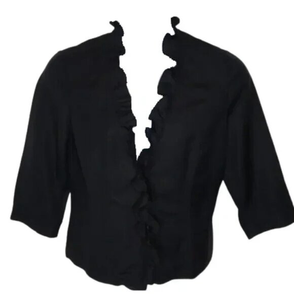 Lane Bryant Women’s Linen Blend Ruffle Blazer Black Size 20 - Picture 1 of 4